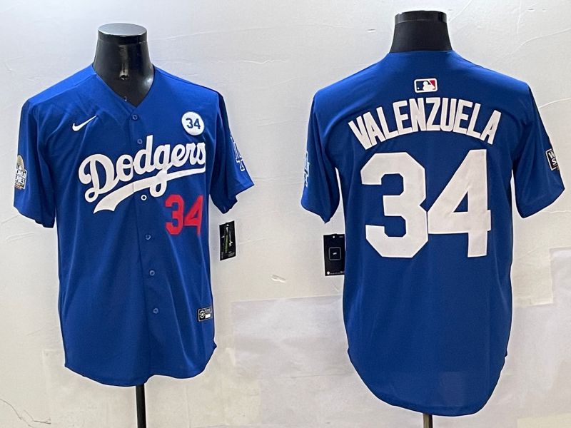 Men Los Angeles Dodgers 34 Valenzuela Blue White Fashion Game 2025 Nike MLB Jersey style 326